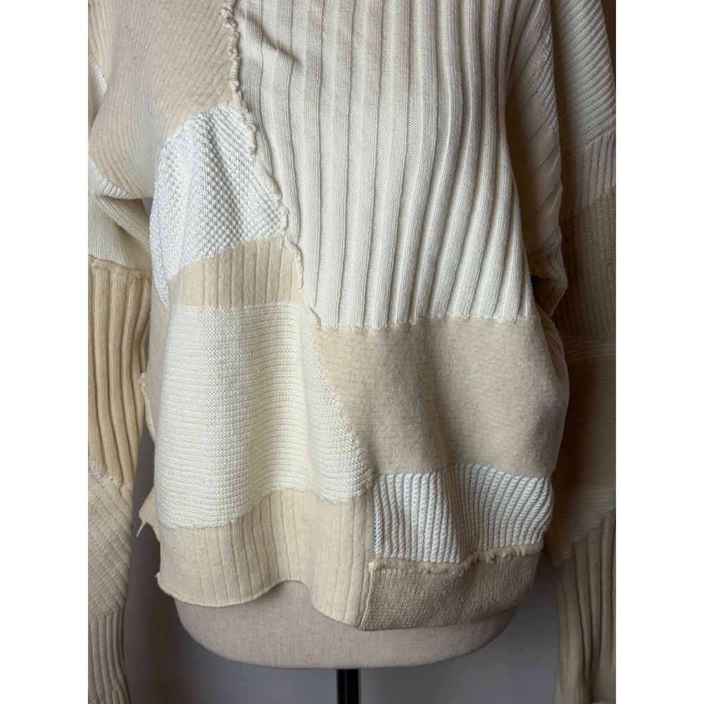 Helmut Lang Sweater Women Small Ivory Military Grunge‎ Patchwork Wool Cashmere - Picture 7 of 9